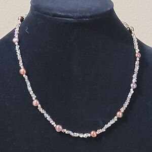 Beautiful Bronze Czech Crystal and Brown Fresh-water Pearl Necklace